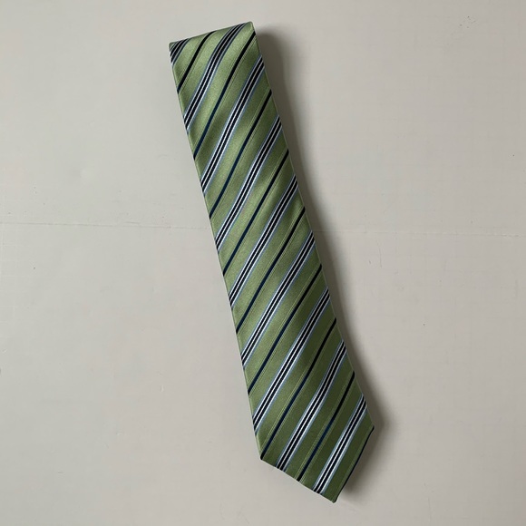 Geoffrey Beene Green Blue Striped Tie - Picture 3 of 8
